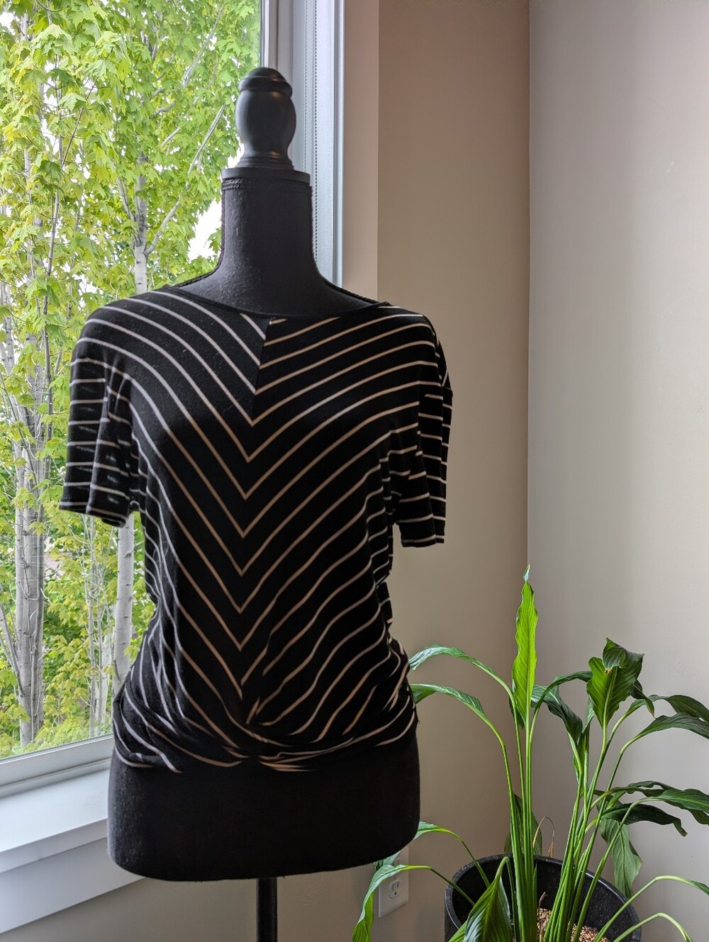 Women’s Black and White Striped Short Sleeve Tee